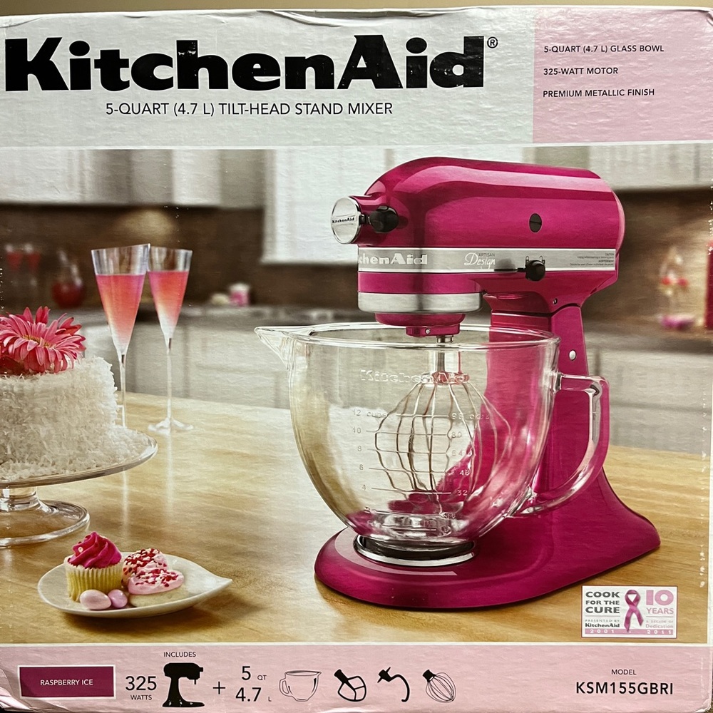Kitchen Aid 5qt Stand Mixer with Glass Bowl Raspberry Ice colorway